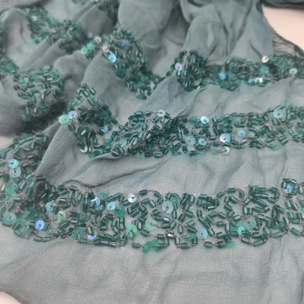 Vintage Y2K Anne Klein Ladies Fine Silk Scarf Teal Blue Sequin 12